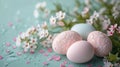 Pastel eggs, delicate lace, and dainty florals compose a refined spring background