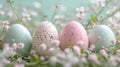 Pastel eggs, delicate lace, and dainty florals compose a refined spring background