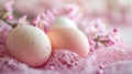 Pastel eggs, delicate lace, and dainty florals compose a refined spring background