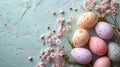 Pastel eggs, delicate lace, and dainty florals compose a refined spring background