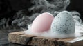 Pastel eggs, smoke, wood, dark background, Easter Royalty Free Stock Photo