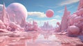 Pastel Extraterrestrial Paradise: Alien World with Dreamy Pink Landscapes