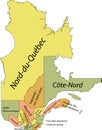 Pastel tagged map of regions of QUEBEC, CANADA