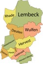 Pastel tagged districts map of DORSTEN, GERMANY