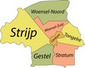 Pastel tagged districts map of EINDHOVEN, NETHERLANDS