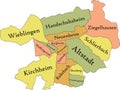 Pastel tagged districts map of HEIDELBERG, GERMANY