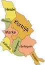 Pastel tagged municipalities map of KORTRIJK, BELGIUM