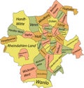 Pastel tagged districts map of MÃâNCHENGLADBACH, GERMANY