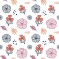 Pastel Floral Pattern in hand drawn style and white backdrop