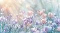 pastel flowers, radiating an ethereal glow and symbolizing renewal and hope against a transparent background.