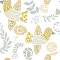 Pastel folkloric birds and flowers pattern