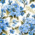 Pastel forget me not flower blooms seamless pattern in top view for background design Royalty Free Stock Photo