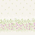 Pastel fresh abstract ditsy gestural floral vector seamless horizontal border and pattern. Blooms, foliage. Edge. Royalty Free Stock Photo