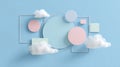 Pastel Geometric Shapes Float on a Sky Blue Background With Fluffy Clouds During a Modern Minimalist Design Concept Royalty Free Stock Photo