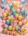 Pastel Gift Boxes and Balloons, Generative AI