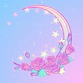 Pastel goth crescent with stars and roses greeting card