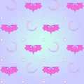 Pastel goth moon and bats seamless pattern