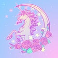 Pastel goth unicorn with crescent stars and roses greeting card