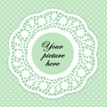 Lace Doily Frame, Pastel Green Polka Dot Background Royalty Free Stock Photo