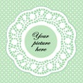 Lace Doily Frame, Pastel Green Polka Dot Background