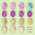 Pastel happy easter eggs set with pattern or ornament