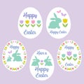 Pastel Happy Easter eggs with tulips and bunnies
