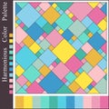 Pastel Harmonious Color Palette with Geometric Composition of Blue, Pink, Yellow, Mint Rhombuses