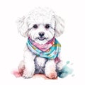 Stylish Glasses and Watercolor Artwork Featuring a Bichon Frise Puppy AI Generated