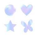Pastel heart, star, circle, butterfly, holographic with mesh gradient for element, poster