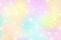 Pastel hearts background. Rainbow unicorn wallpaper for Valentine day. Magic fantasy girly gradient. Cartoon vector