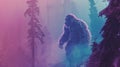 A pastel hued scene where Bigfoot an expert in customer service navigates the Kuiper Belt using advanced tech to safeguard systems Royalty Free Stock Photo