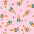 Pastel ice cream seamless pattern with cute hearts on pink background Royalty Free Stock Photo