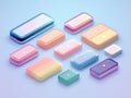 Pastel isometric digital art composition of various-sized, rounded rectangles in a light blue background Rectangles have pastel Royalty Free Stock Photo