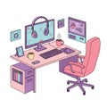 Pastel Isometric Illustration of a Modern Computer Workspace Royalty Free Stock Photo