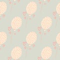 Pastel light love seamless pattern with holiday balloons. Birthday valentine print with pink ornament and hearts on blue Royalty Free Stock Photo