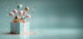 Pastel magic Easter eggs bursting from gift box in spring celebration. Copy space. Generative AI Royalty Free Stock Photo