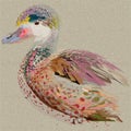 Pastel Mandarin duck surrelism overlap transparent with risograph effect graphic illustrated Royalty Free Stock Photo