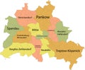 Pastel map of boroughs bezirke of Berlin, Germany Royalty Free Stock Photo