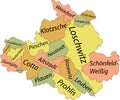 Pastel map of districts of Dresden, Germany