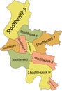 Pastel map of districts of DÃÂ¼sseldorf, Germany