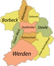 Pastel map of districts of Essen, Germany