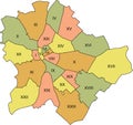 Pastel map of districts kerÃÂ¼let of Budapest, Hungary
