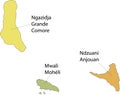 Pastel map of the Union of the Comoros