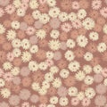 Pastel maroon palette seamless chrysanthemum pattern. Stylized botanic print