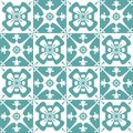 Pastel mint Azulejo design for ceramic tiles l design, traditional spanish background white blue color, vector illustration Royalty Free Stock Photo