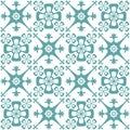 Pastel mint Azulejo design for ceramic tiles and wall design, traditional spanish background white blue color, vector illustration Royalty Free Stock Photo