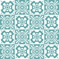 Pastel mint Azulejo design for ceramic tiles l design, traditional spanish background white blue color, vector illustration Royalty Free Stock Photo