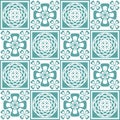 Pastel mint Azulejo design for ceramic tiles and wall design, traditional spanish background white blue color, vector illustration Royalty Free Stock Photo