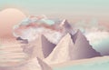 Pastel mountain landscape at sunset