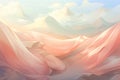 .Pastel Mountain Landscape with Vaporwave Wave